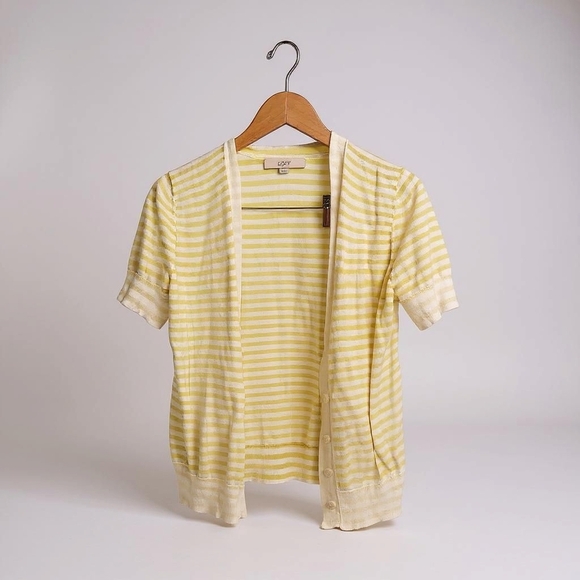 LOFT Lemon and Cream Striped Knitwear - Picture 1 of 5